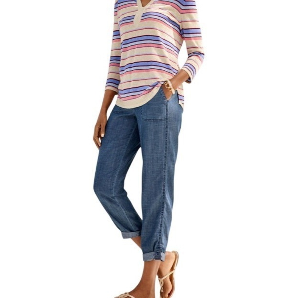 Talbots Light Blue Cropped Drawstring Pants - Picture 2 of 7